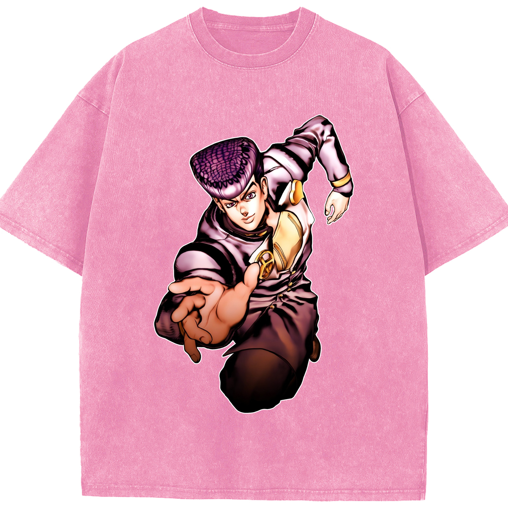 （画像用） ジョジョの奇妙な冒険 ひがしかた じょうすけ JoJo's Bizarre Adventure Higashikata Josuke 綿100% ヴィンテージ風 半袖Tシャツ（フロントプリント）